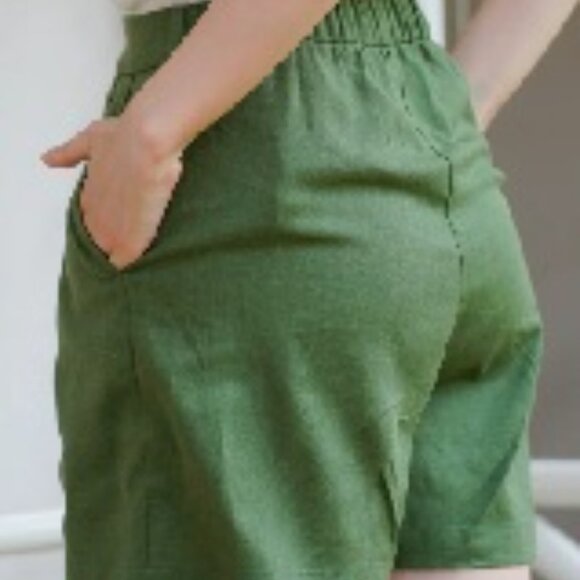 Hannah Canvas Linen High Waist Shorts - Olive - Large - NEW - Picture 2 of 3